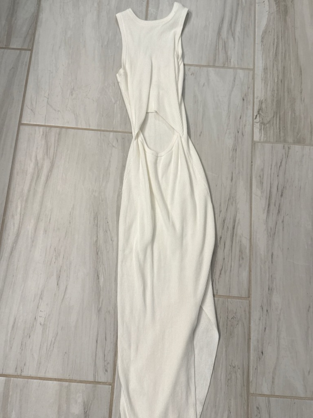 Sleek White Ribbed Cutout Maxi Dress